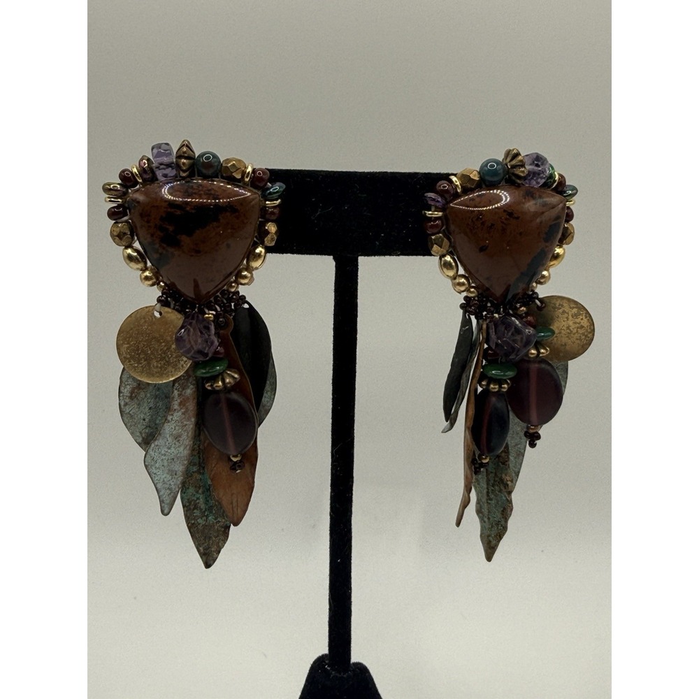 Chipita Boho Dangle Earrings Pierced Stone Fringe Statement